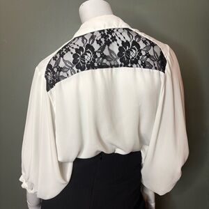Express Off-White Blouse with Black Lace Detail